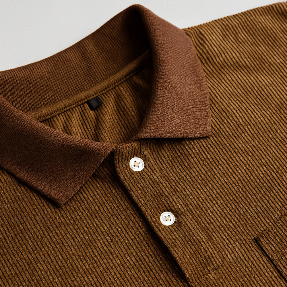Corduroy Short Sleeve Polo Shirt w/ pocket