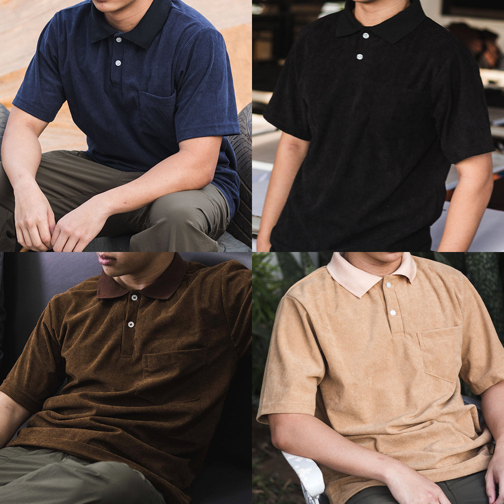 Corduroy Short Sleeve Polo Shirt w/ pocket