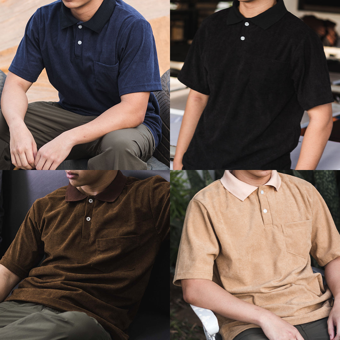 Corduroy Short Sleeve Polo Shirt w/ pocket